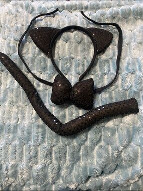 Source Unknown Black Sequin Cat Ear Headband Set with Bow and Tail